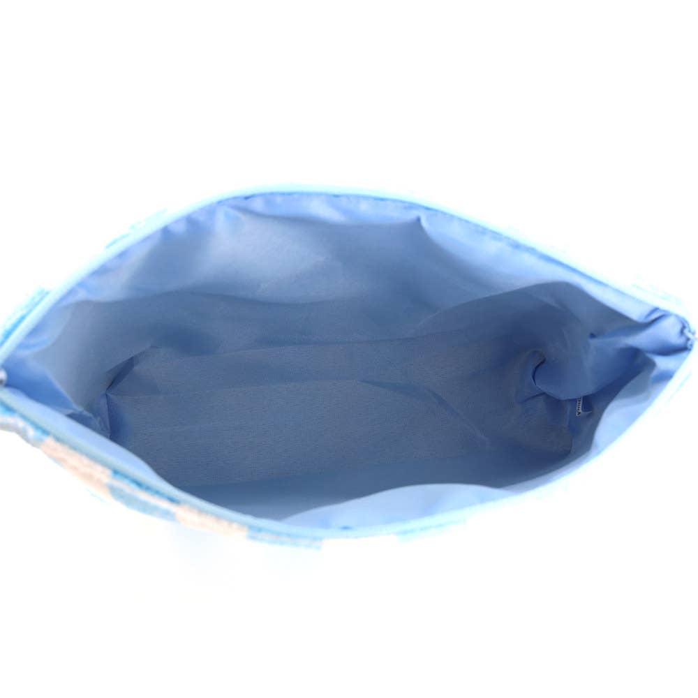 Blue Striped Terry Cloth Cosmetic Pouch