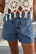 Dusk Blue Flap Pockets Denim Shorts