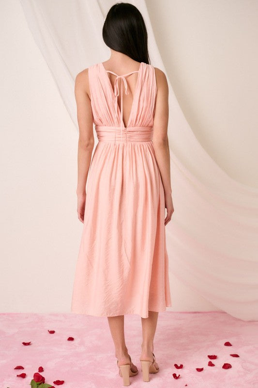 Ruched V-Neck Sleeveless Midi Dress for Women