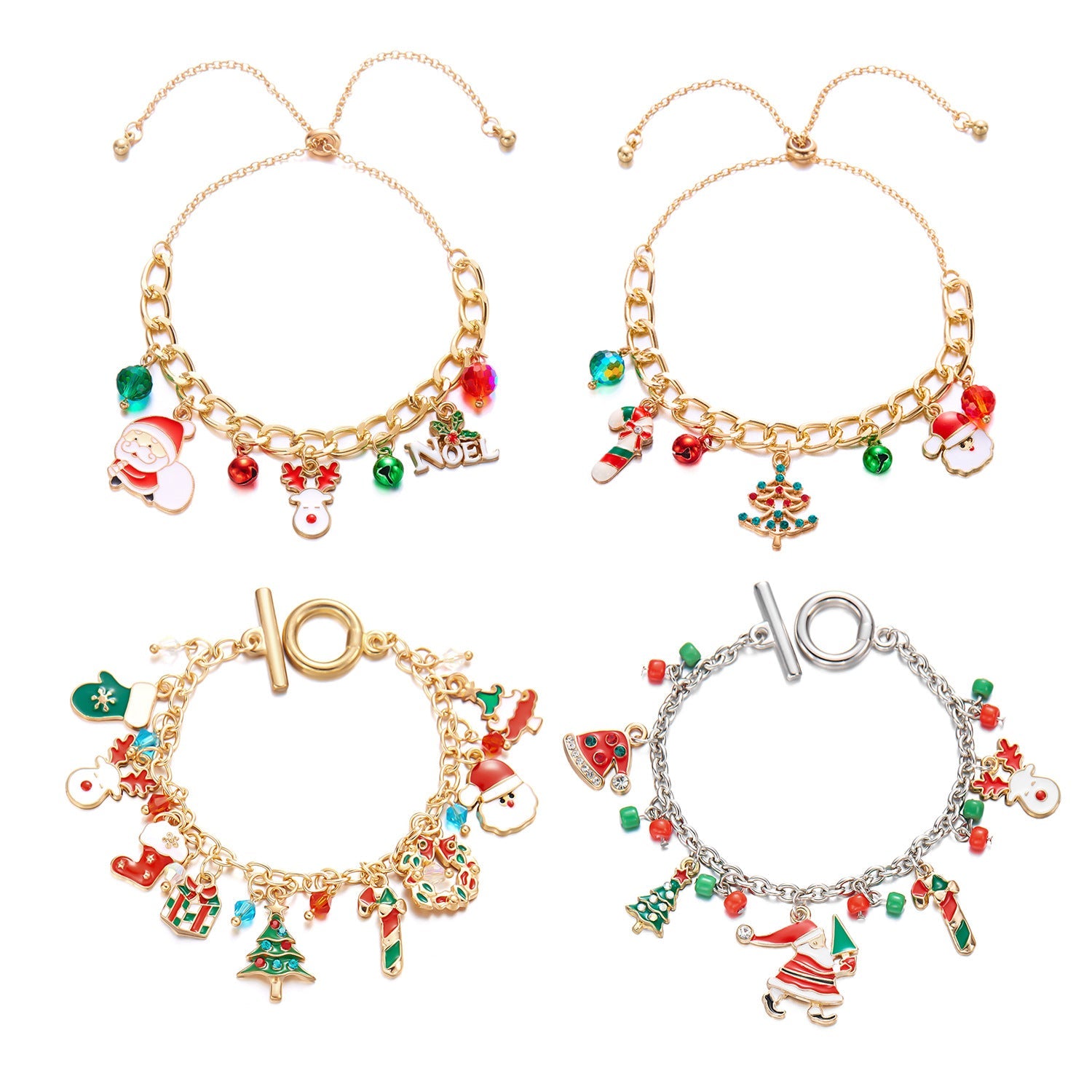 Cross-Border Christmas Bracelet With European And American Snow Santa Claus Bell Wreath Gift Pendant, Pull-Out Light Luxury Design Bracelet