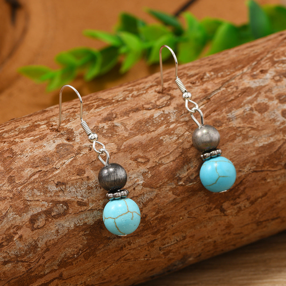 Retro Turquoise Earrings Sterling Silver High Sense