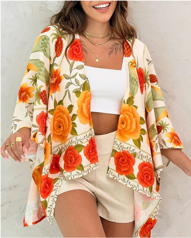 Women’s Floral Printed Cardigan Top with Drop Shoulder Sleeves - Image 7