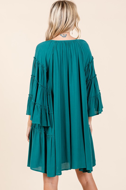 Frill Tie Neck Bell Sleeve Dress – Feminine Sophisticated Dress