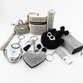 8-Piece Heart-Shaped Keychain Bag Charm Set in Red Gift Packaging