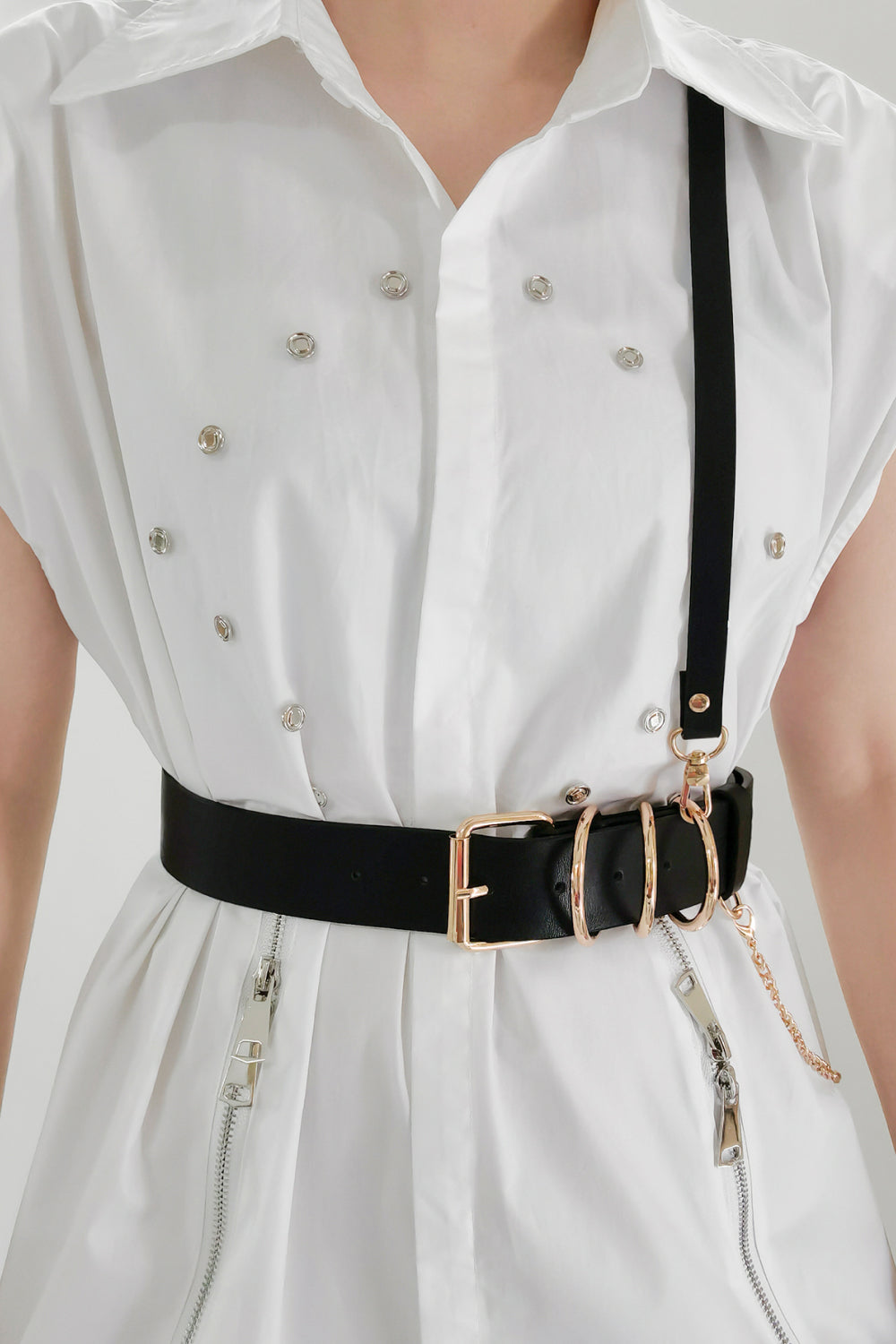 Punk PU Belt with Alloy Buckle | Black & Gold