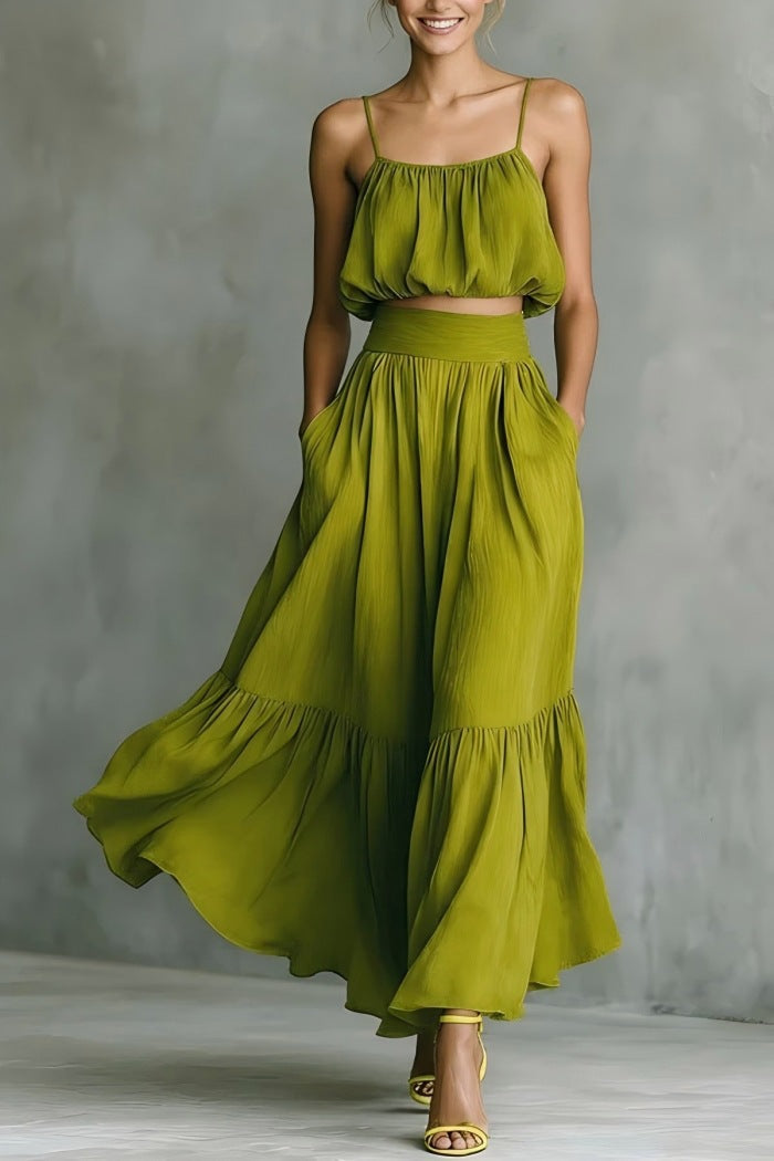 Women’s Two-Piece High-Waist Flared Skirt and Crop Top Set - Image 9