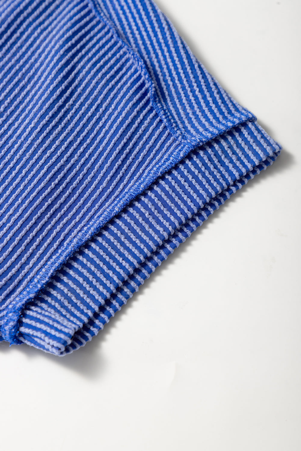 Women’s Blue Knit Textured Round Neck Short Sleeve Casual T-Shirt