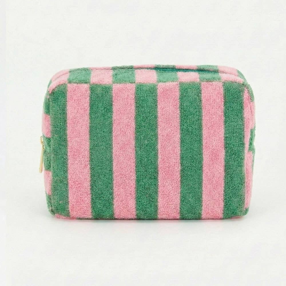 Blue Striped Terry Cloth Cosmetic Pouch
