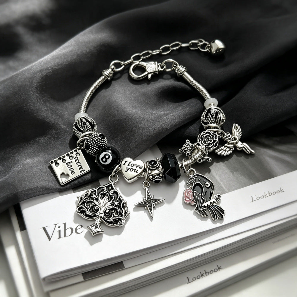 Black Spade Raven Beaded Bracelet