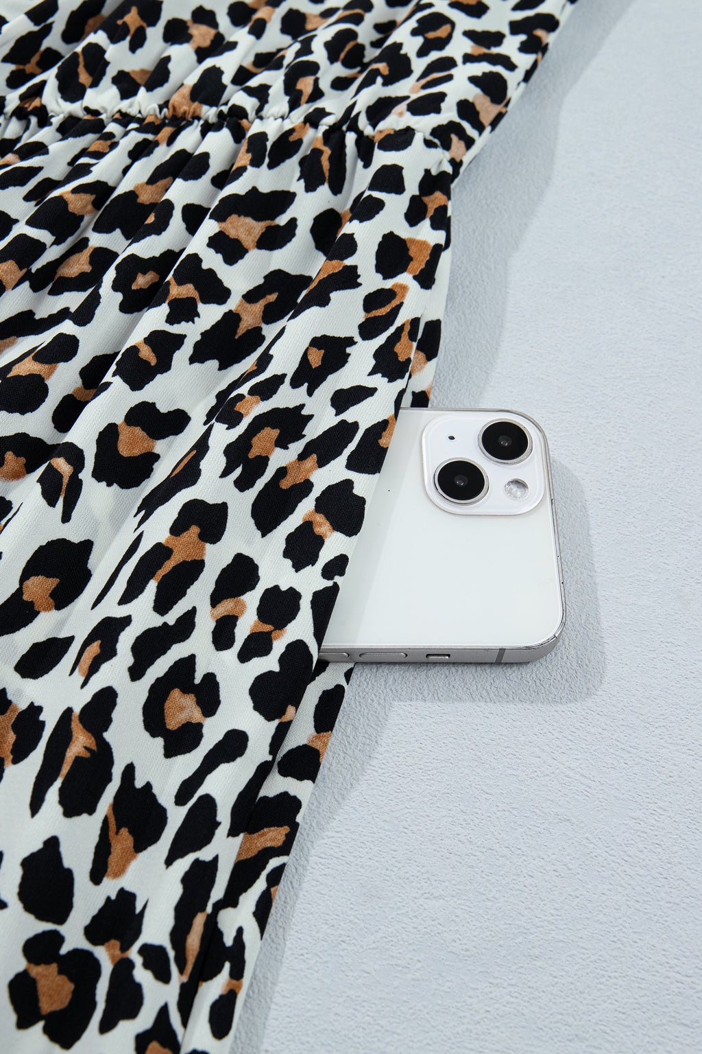 Ayla Trim Sleeveless Midi Dress with Leopard Print in White/Black/Brown