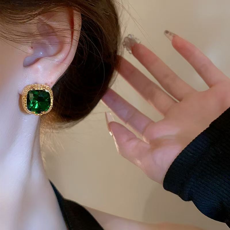 Emerald Stud Earrings in Silver, Elegant Minimalist Fine Jewelry