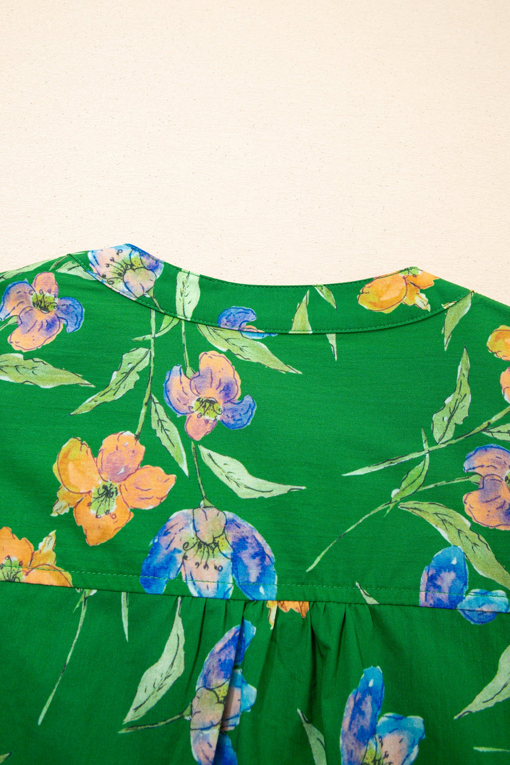 Keilani Short Sleeve Floral Button Down Blouse in Green Blue Orange