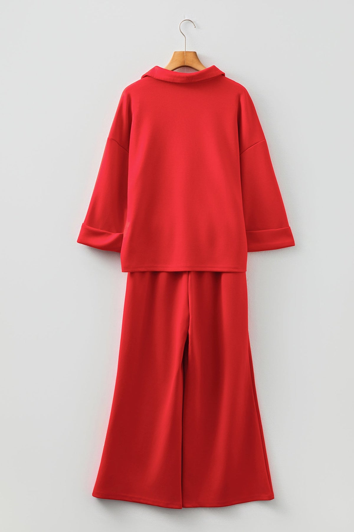 Solid V-Neck Pullover and Drawstring Pants Set