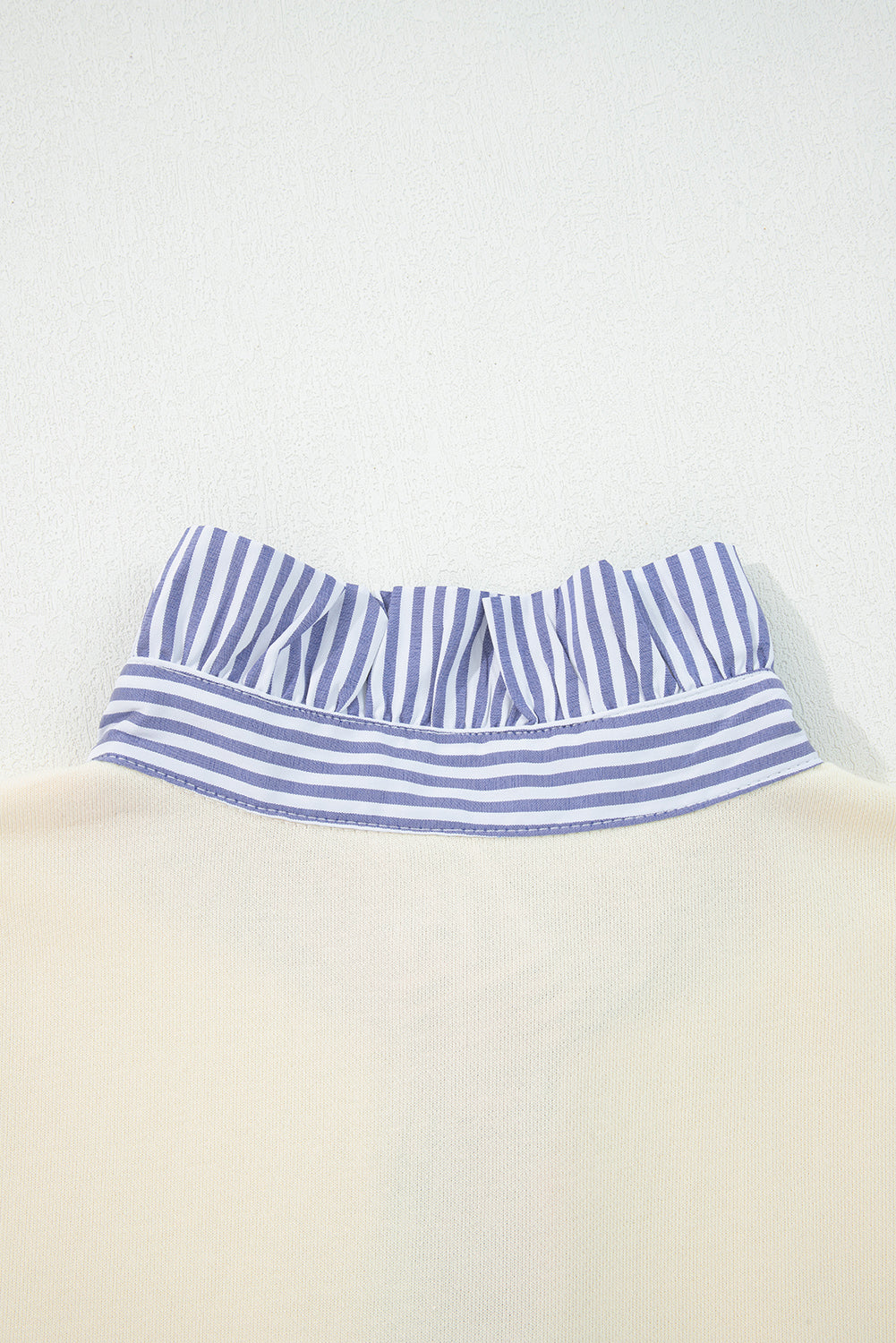 White Striped Patchwork Puff Sleeve Button Collar Sweatshirt