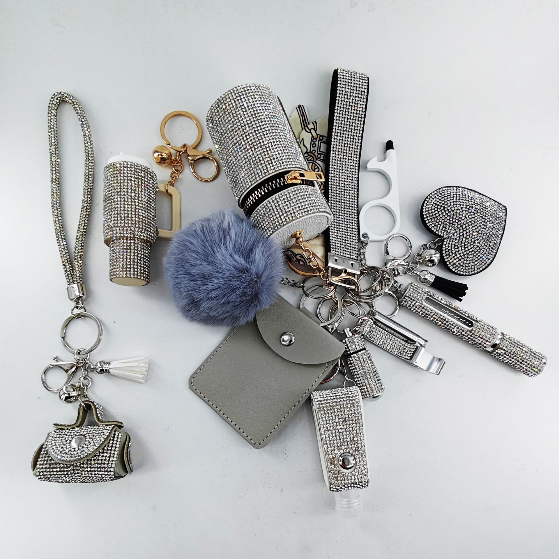 13-Piece Diamond Inlay Mini Lipstick Keychain Set Bag Charms