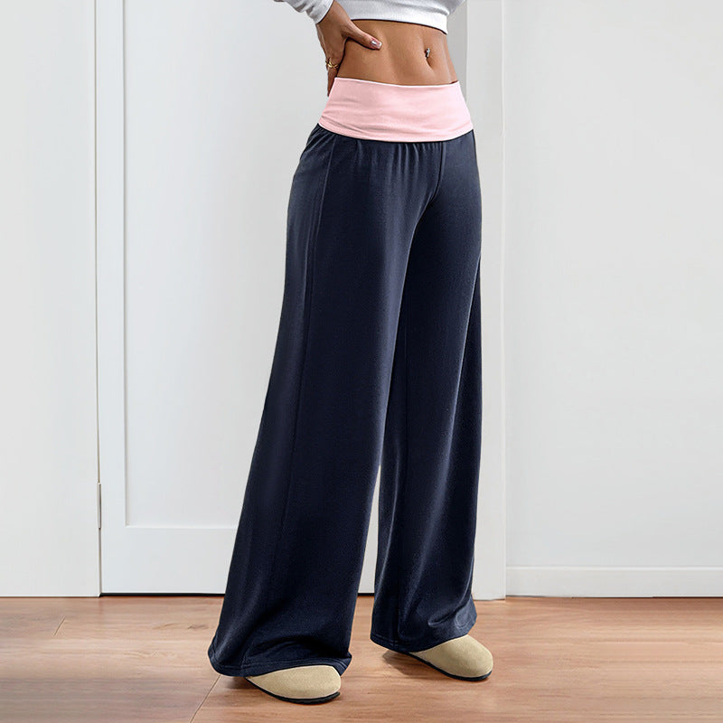 Women’s Low Rise Wide Leg Pants in Navy and Soft Pink - Image 5
