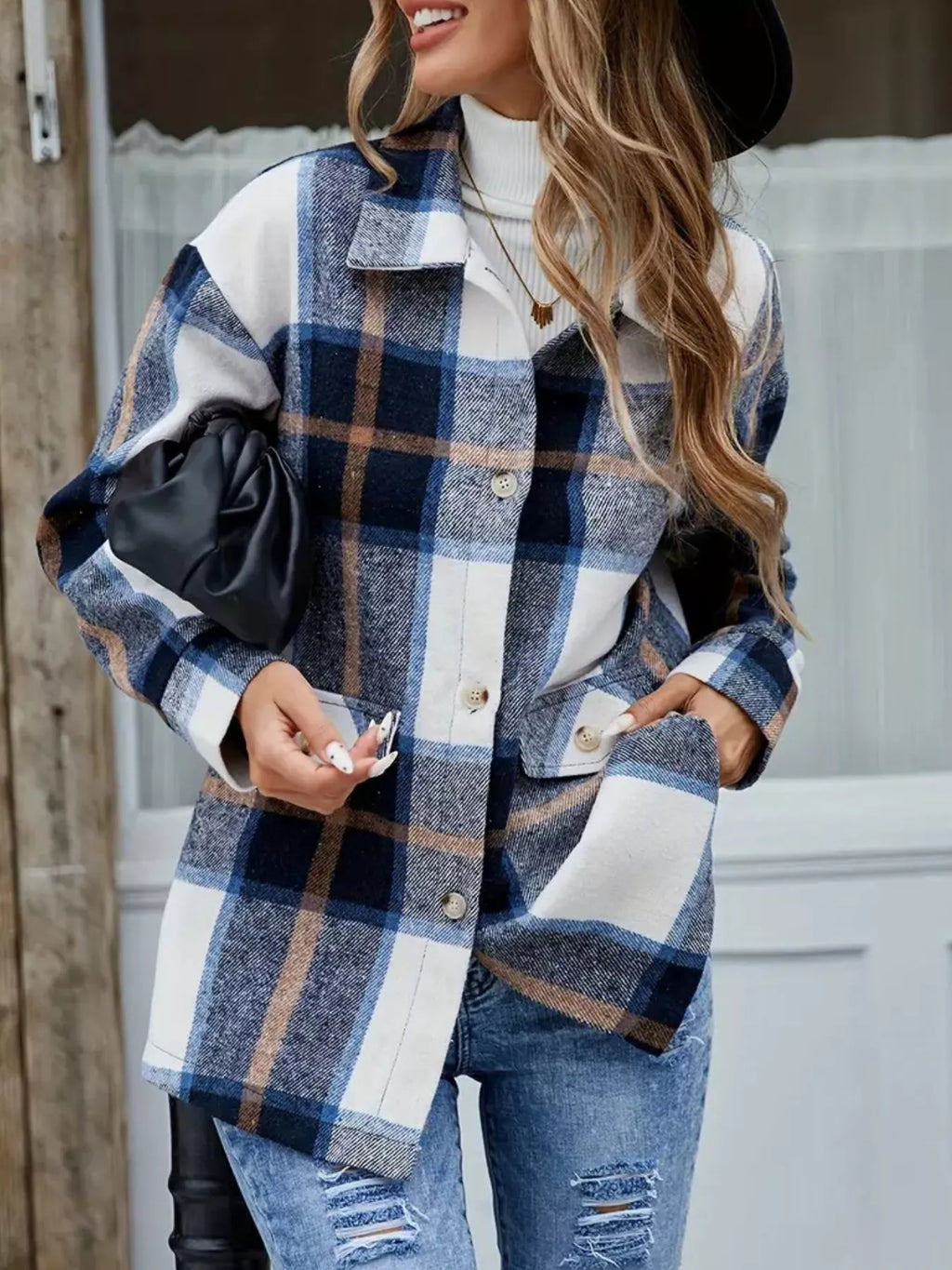 Plaid Button-Up Long Sleeve Shacket