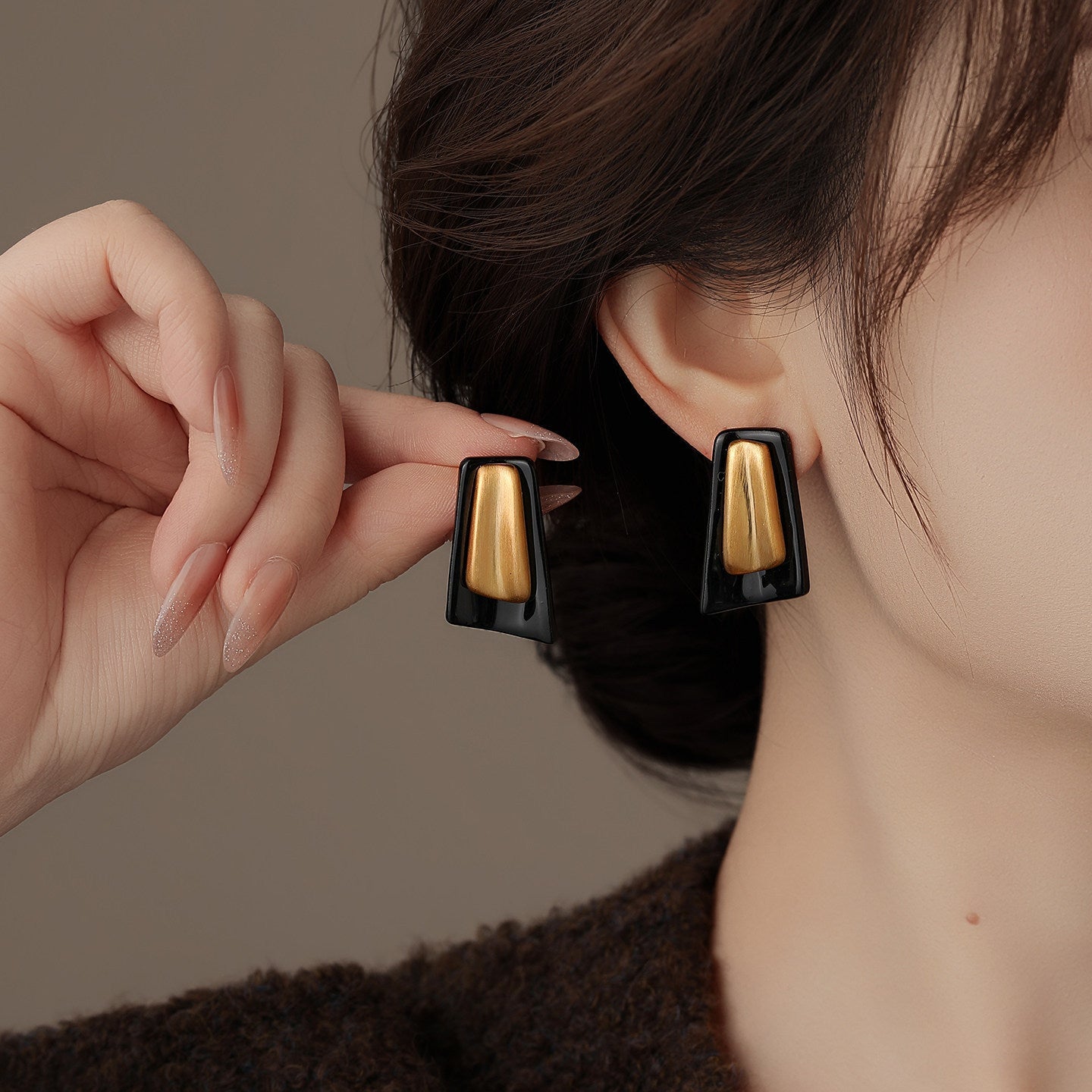 Fashionable Square Geometric Patchwork Stud Earrings For Women
