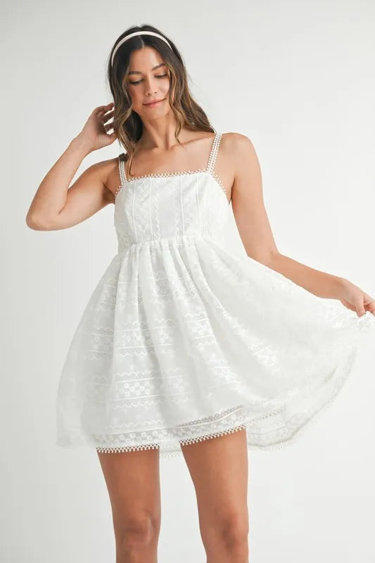White Eyelet Lace Babydoll Mini Cami Dress