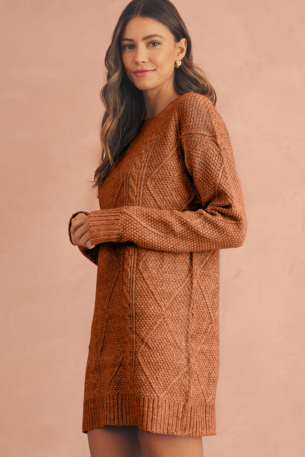 Parchment Cable Knit Drop Shoulder Sweater Dress | Oversized