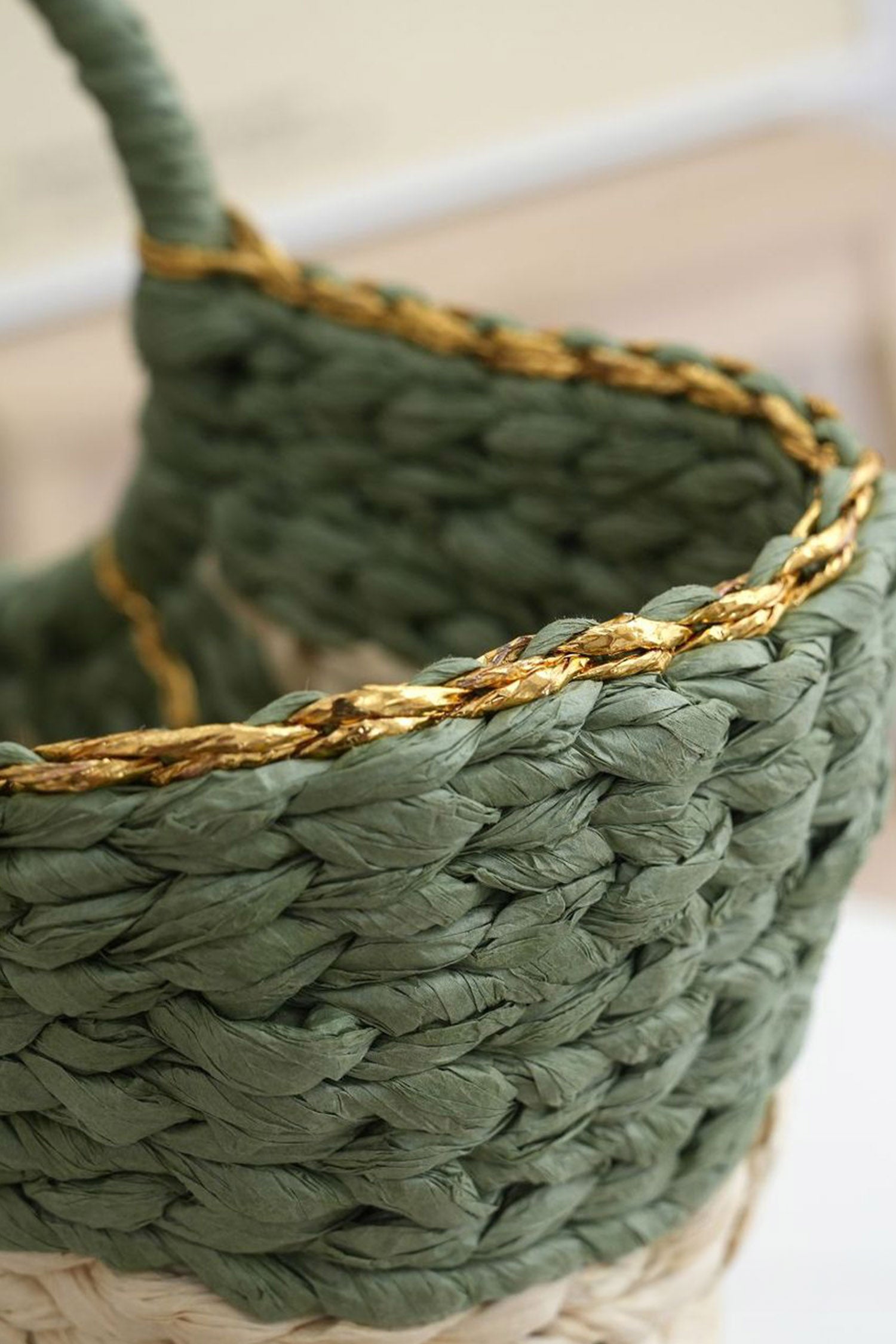 Rachel Handwoven Straw Tote Bag in Sage Green and Cream Stripe
