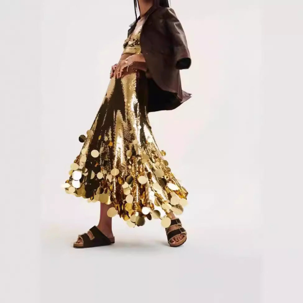 Women's A-Line Sequined Long Skirt for Party Glamour