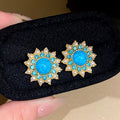 Womens Vintage Retro Round Floral Stud Earrings With Rhinestone Pearl And Stone Inlay,Costume Earrings For Daily Party Wear