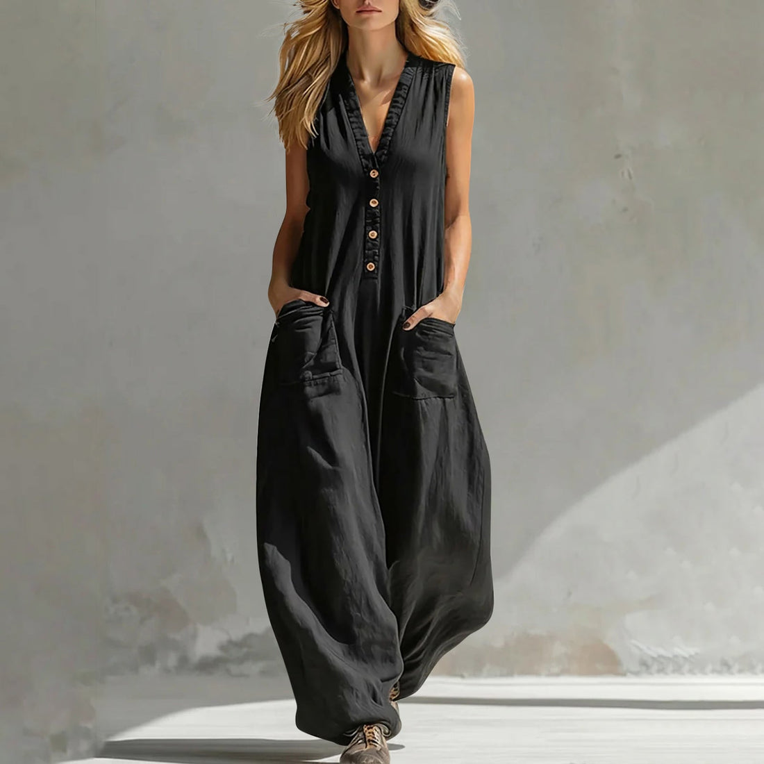 Women's Sleeveless Wide-Leg Jumpsuit with Functional Pockets - Image 3