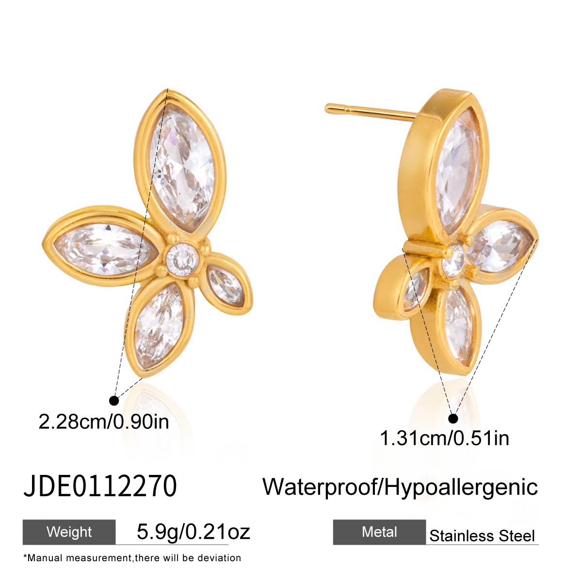 White Flower Zircon Stud Earrings in Polished Stainless Steel