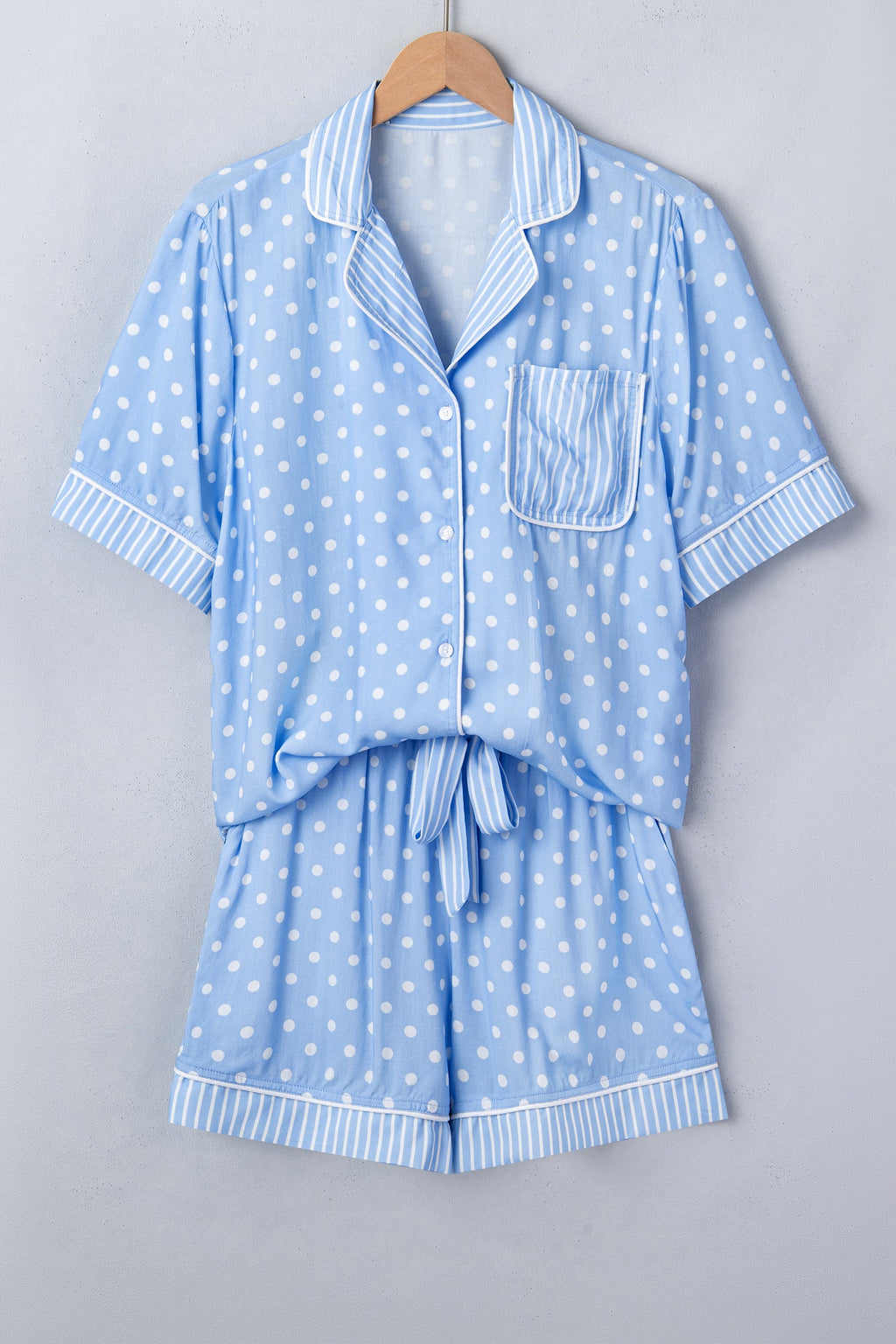 Ila Soft Short Pajama Set: Light Blue Polka Dot Cotton Loungewear