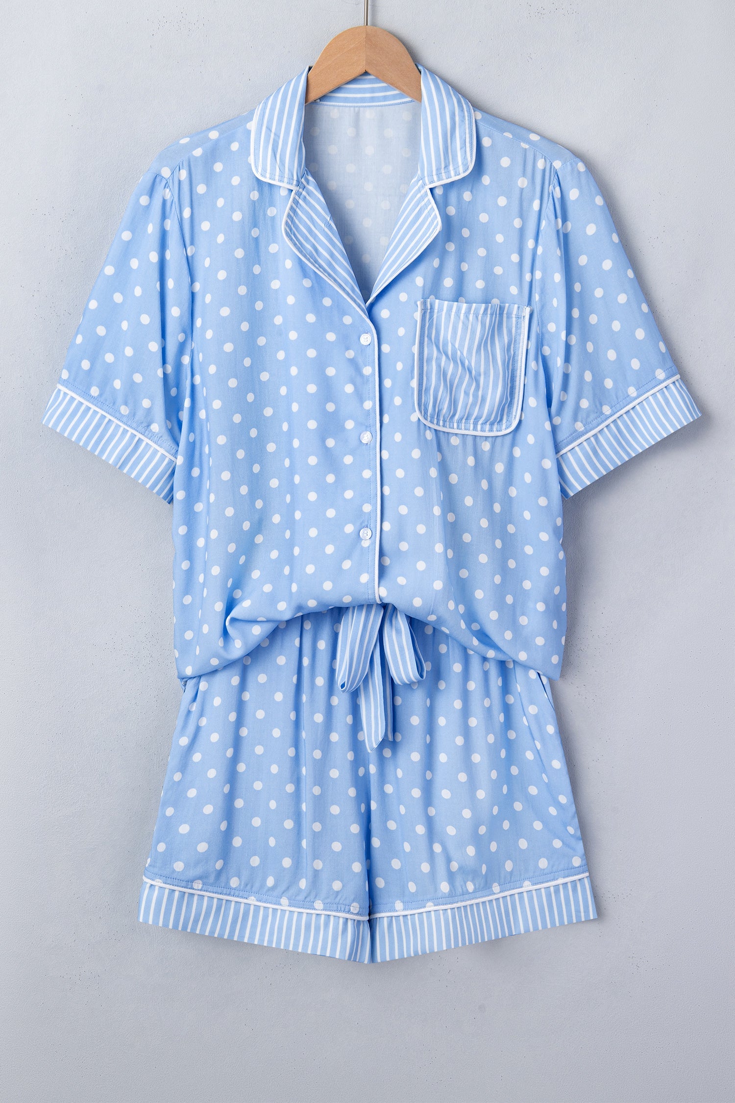 Ila Soft Short Pajama Set: Light Blue Polka Dot Cotton Loungewear