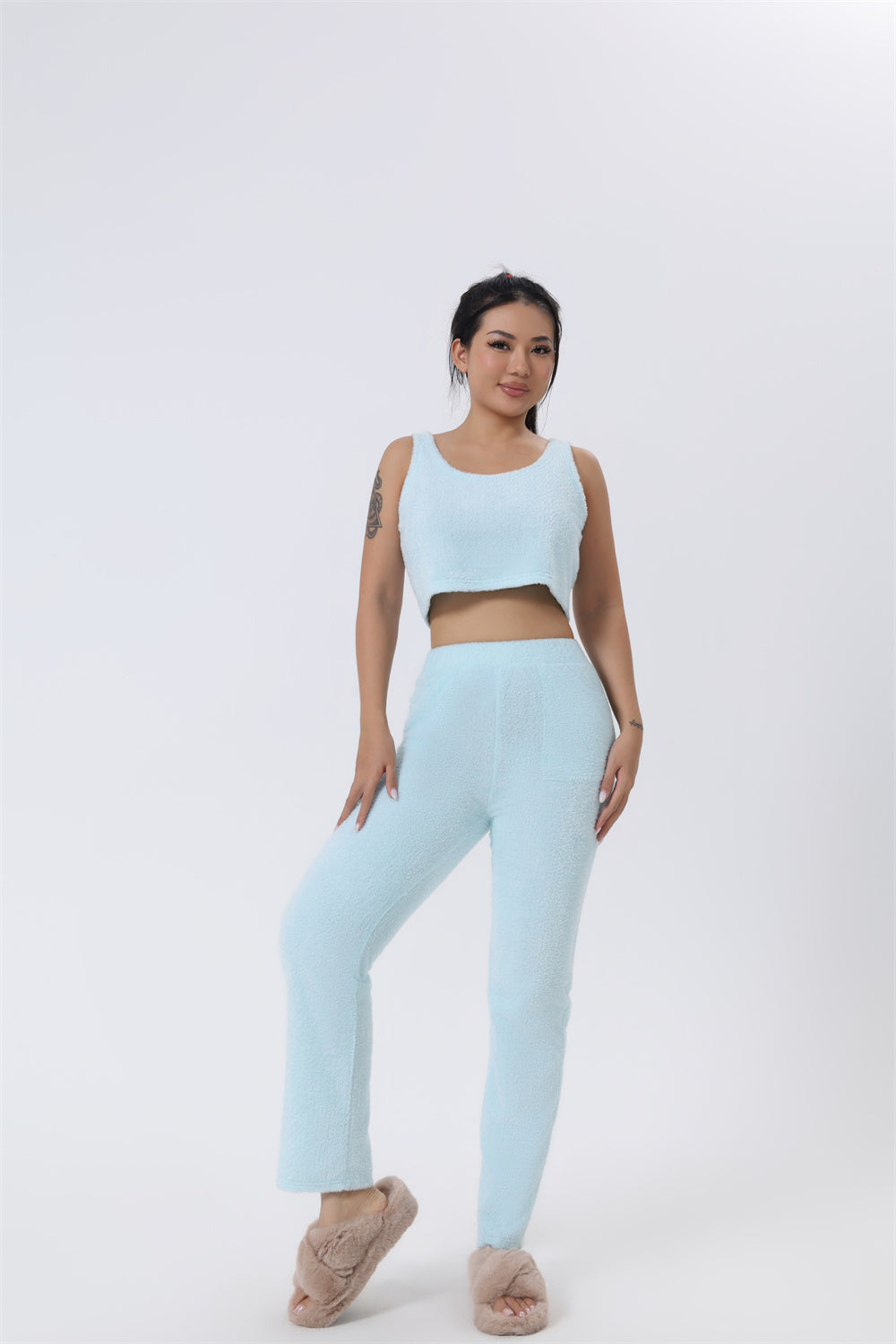 3-Piece Cozy Lounge Set: Soft Knit Crop Top, Pants & Cardigan
