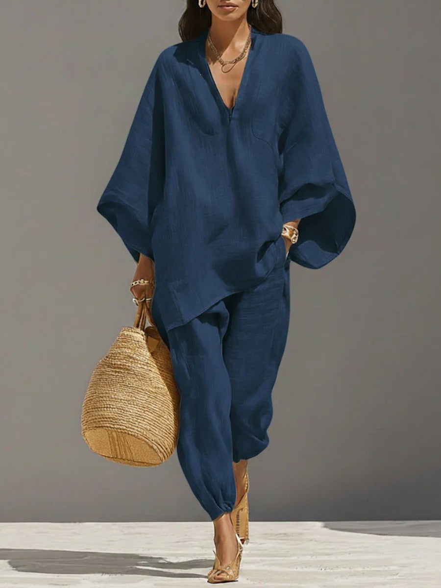 Women's Relaxed Linen-Look Shirt and Cropped Trouser Set - Image 9