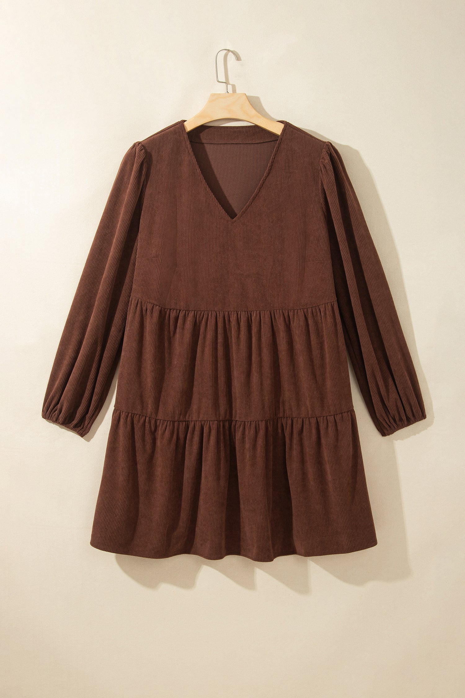 Plus Size Solid Corduroy Long Sleeve Mini Dress