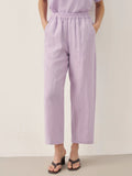 100% Linen Short-Sleeve Round Neck Button Detail Top & Pants Set SASHA