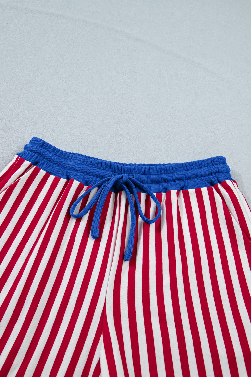 Skye Stripe Trim Tee Set: Patriotic V-Neck Loungewear in Cotton