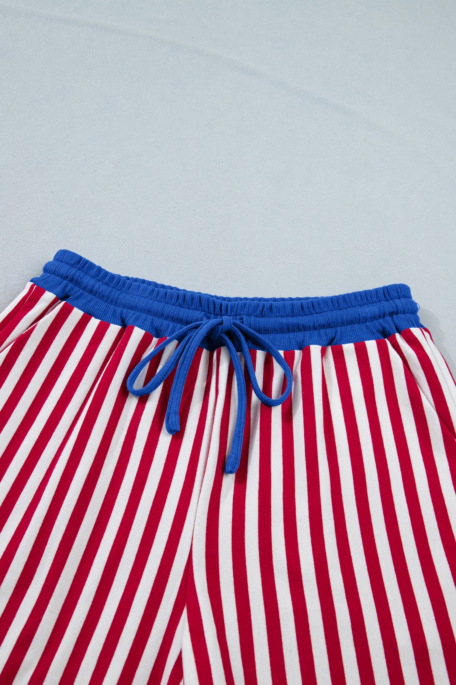Skye Stripe Trim Tee Set: Patriotic V-Neck Loungewear in Cotton