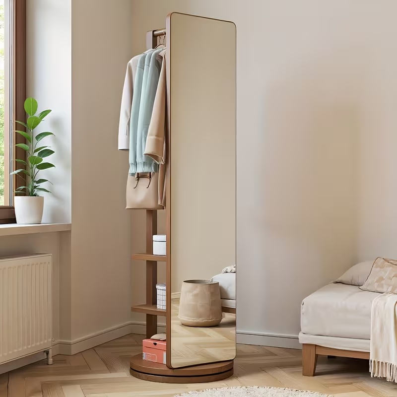Full-Length Mirror with Coat Rack