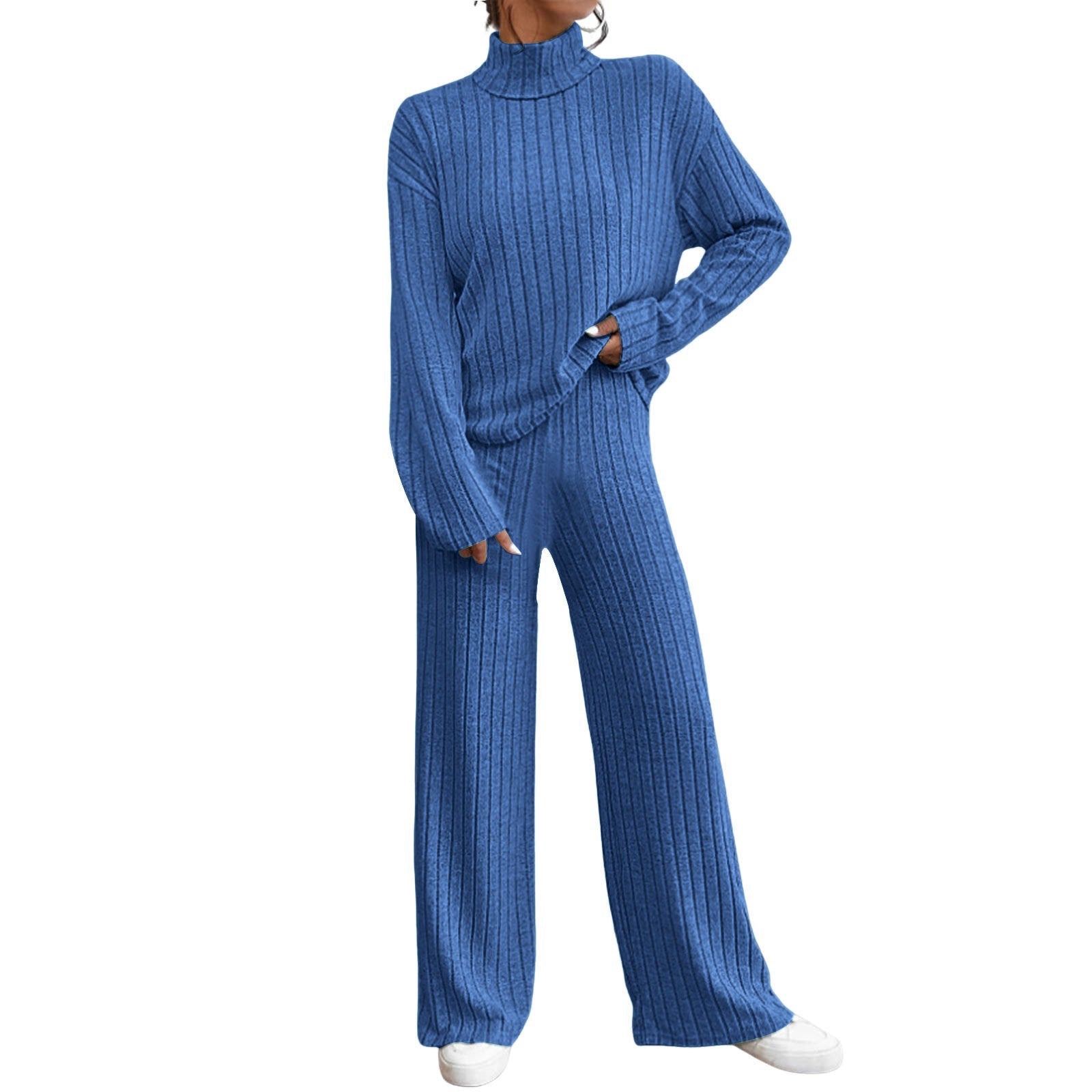Women's Turtleneck Long-Sleeve Sweater and Loose Trouser Set