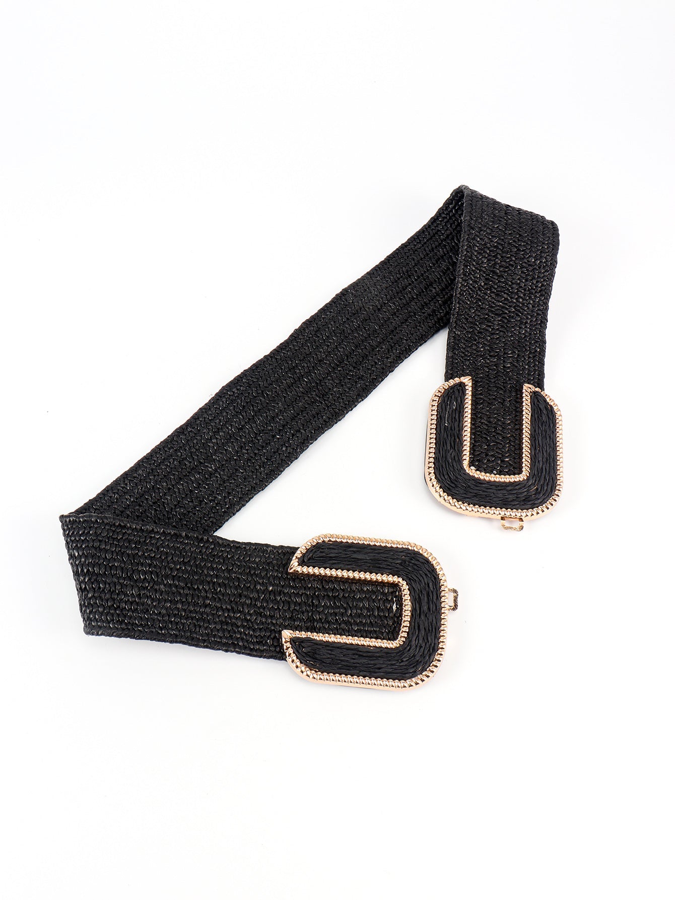 Wide Braid Stretch Belt with Statement Buckle in Sage Green