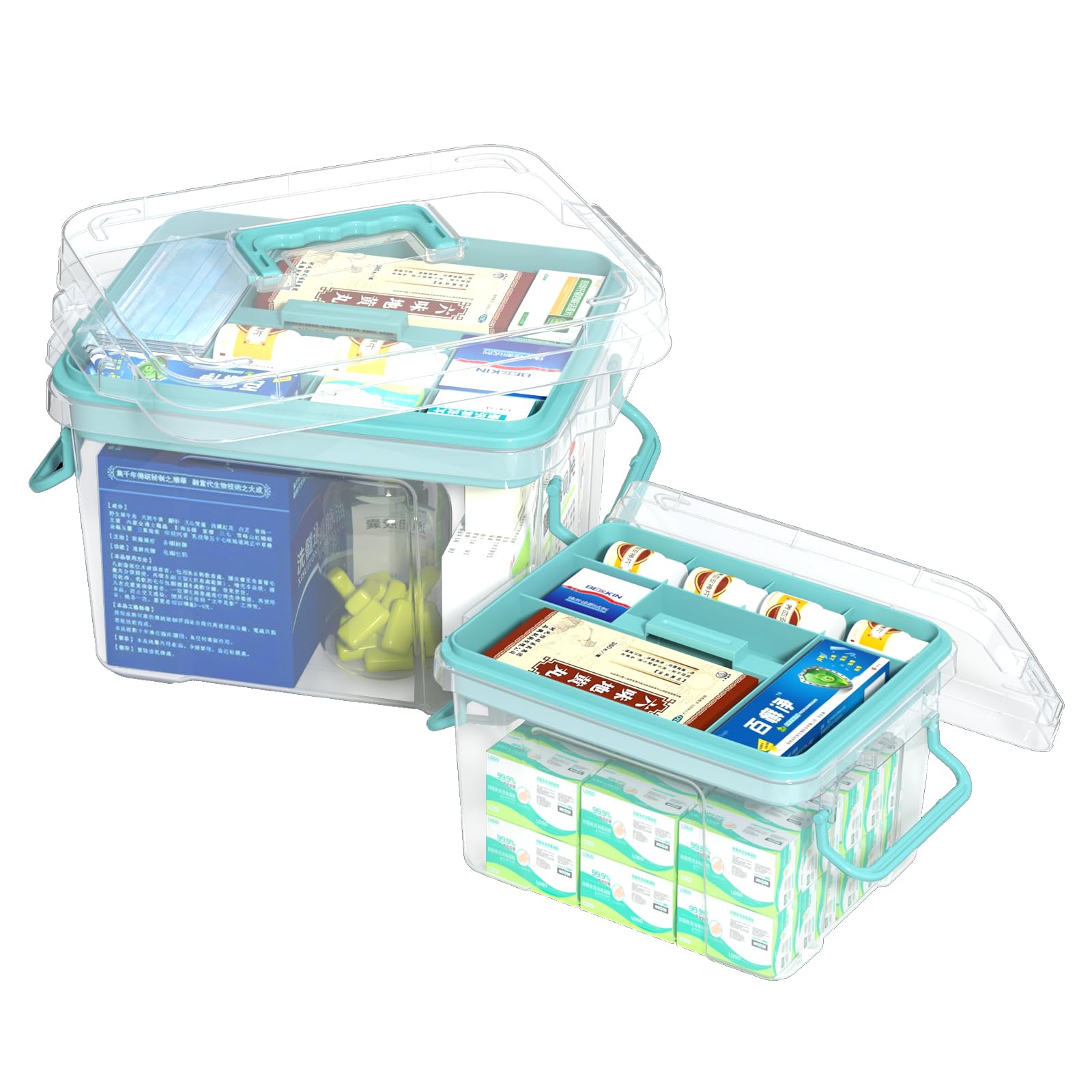 Covetree 2-Pack Clear Plastic Medicine Storage Organizer & First Aid Box – Multi-Layer Medicine Storage Box Durable Medicine Organizer Clear Medicine Storage Box for Home Office & Travel