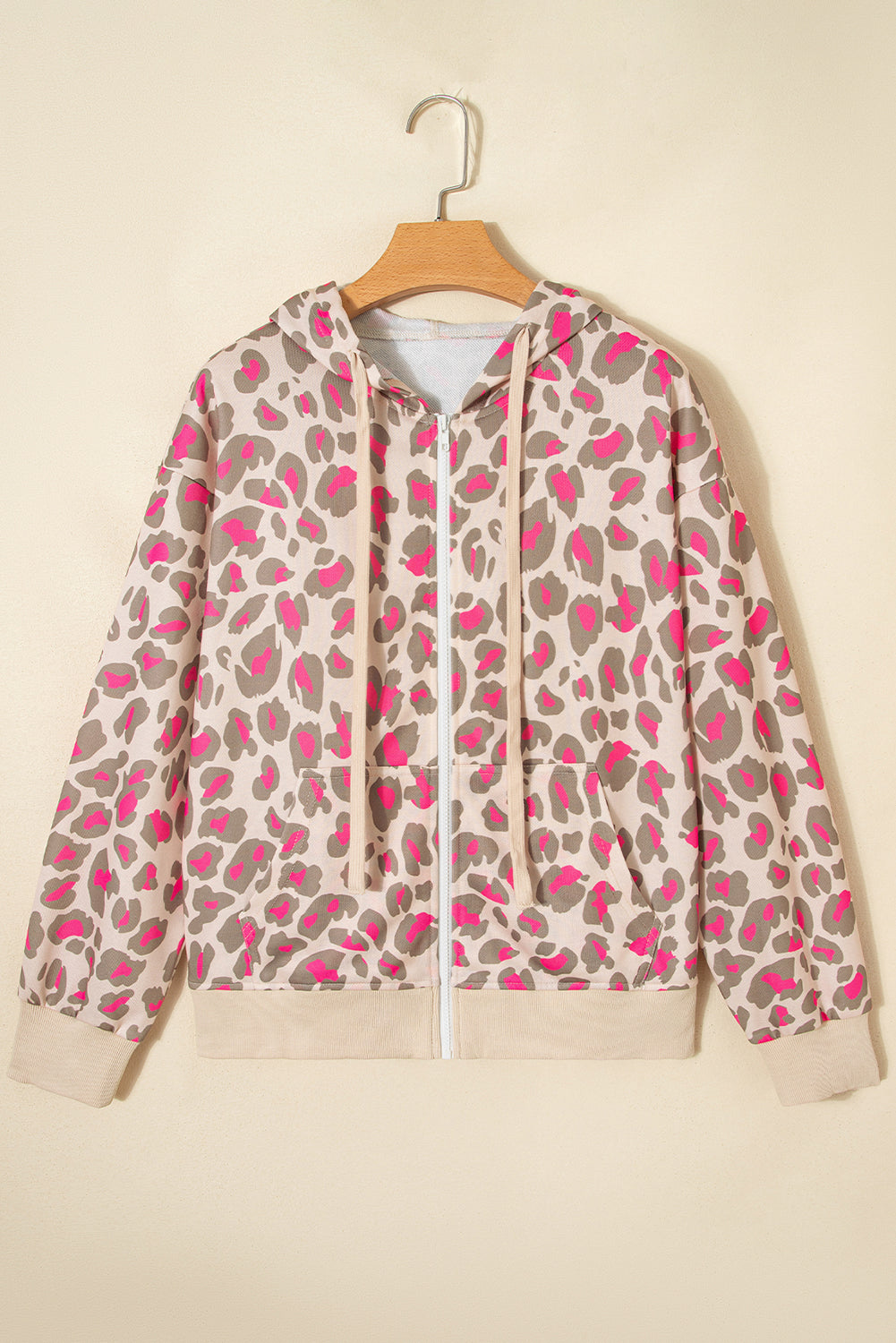 Women's Leopard Print Zip-Up Hooded Sweatshirt - Casual Cozy Layer