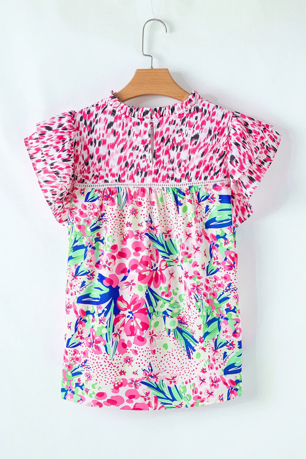 Women's Floral Ruffle Cap Sleeve Blouse White