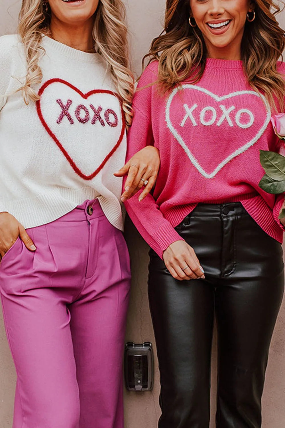 XOXO Heart Graphic Drop Shoulder Sweater in Pink and White - Image 9