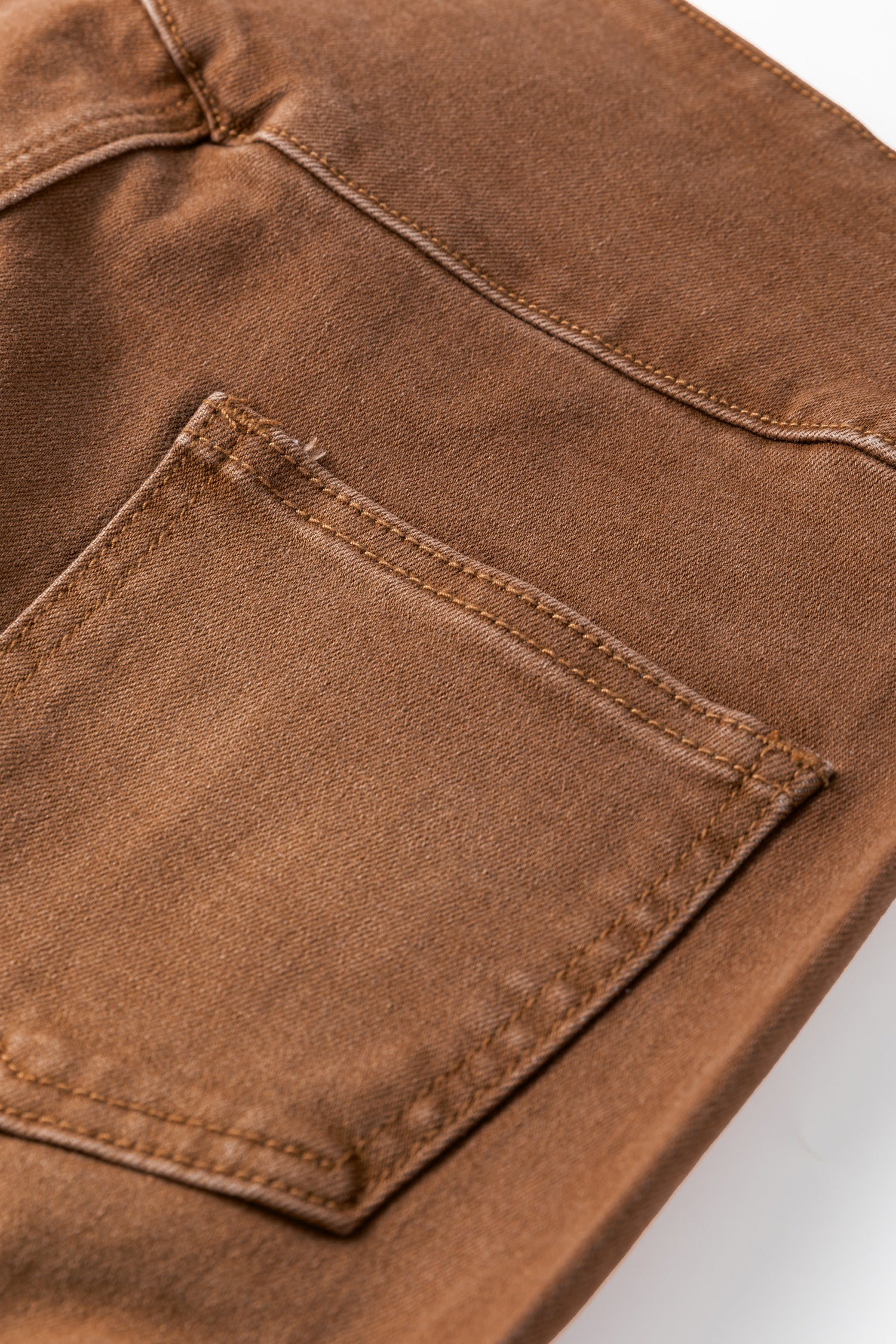 Coffee High Waist Flare Jeans | Button Fly Raw Hem Denim