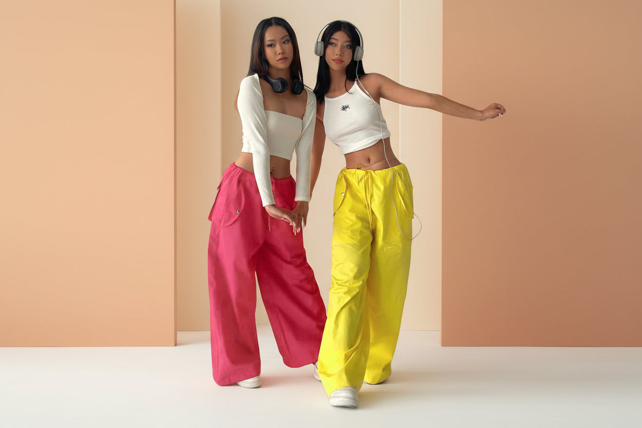 Women's High-Waist Straight-Leg Cargo Pants with Lace-Up Details