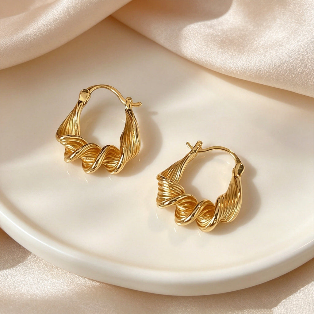 Retro Gold Twisted Cable Earrings Face-framing For Round And Square Faces