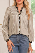 Stripe Leopard Patchwork Long Sleeve Shirt