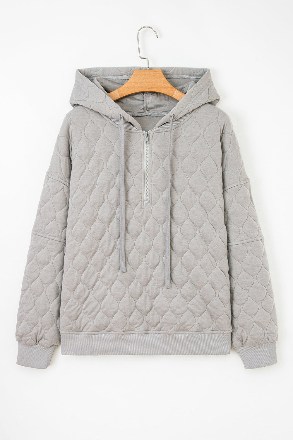 Gray Quilted Quarter Zip Hoodie | Soft Polyester