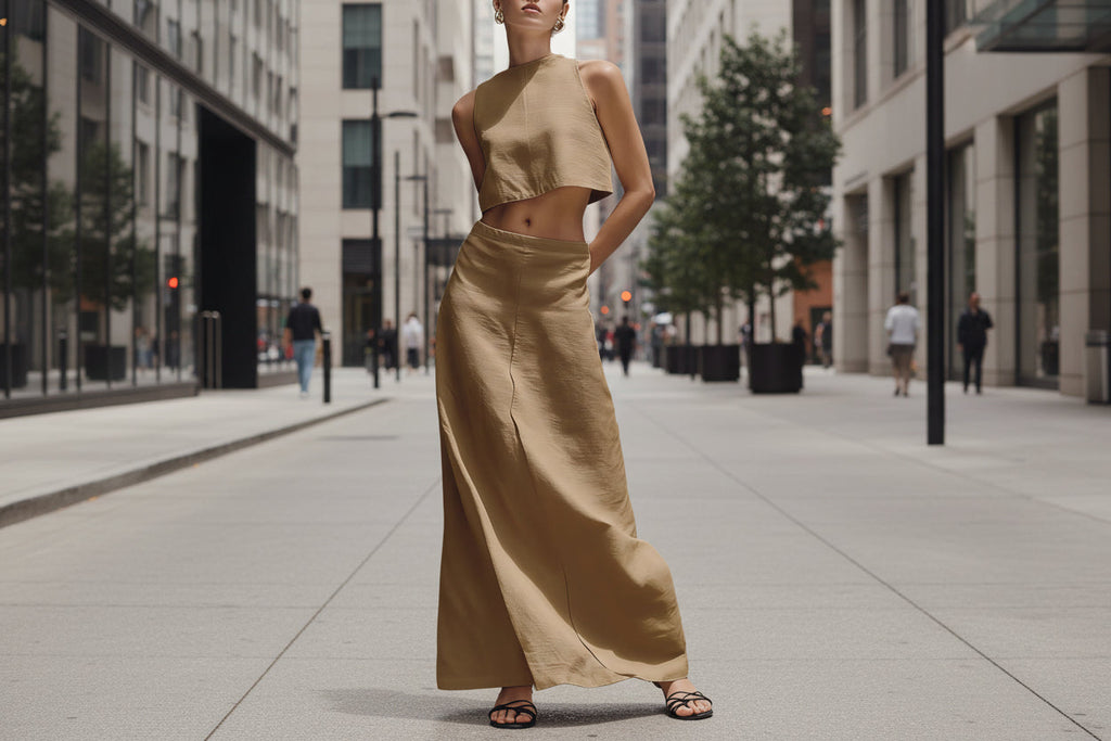 Women's Sleeveless Crop Top and Maxi Skirt Two-Piece Set - Image 3